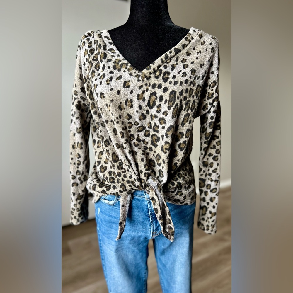 MTS Gray Leopard V-Neck Sweater